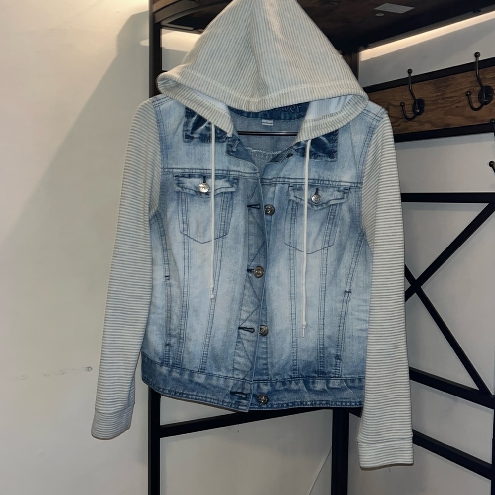 Women’s large, Wallflower denim hooded jacket.